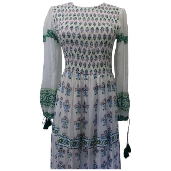 OLIPHANT Smocked Top Ballon Sleeve Provence Print Maxi Dress Size XS - Picture 4 of 13